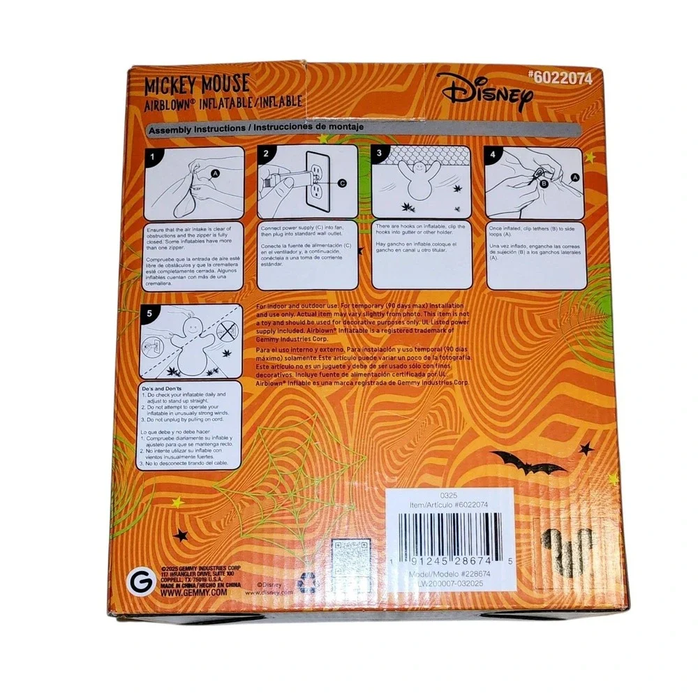 🎃 Disney Gemmy Halloween Inflatable Mickey Mouse Ghost 3.5ft Lights Up Tested